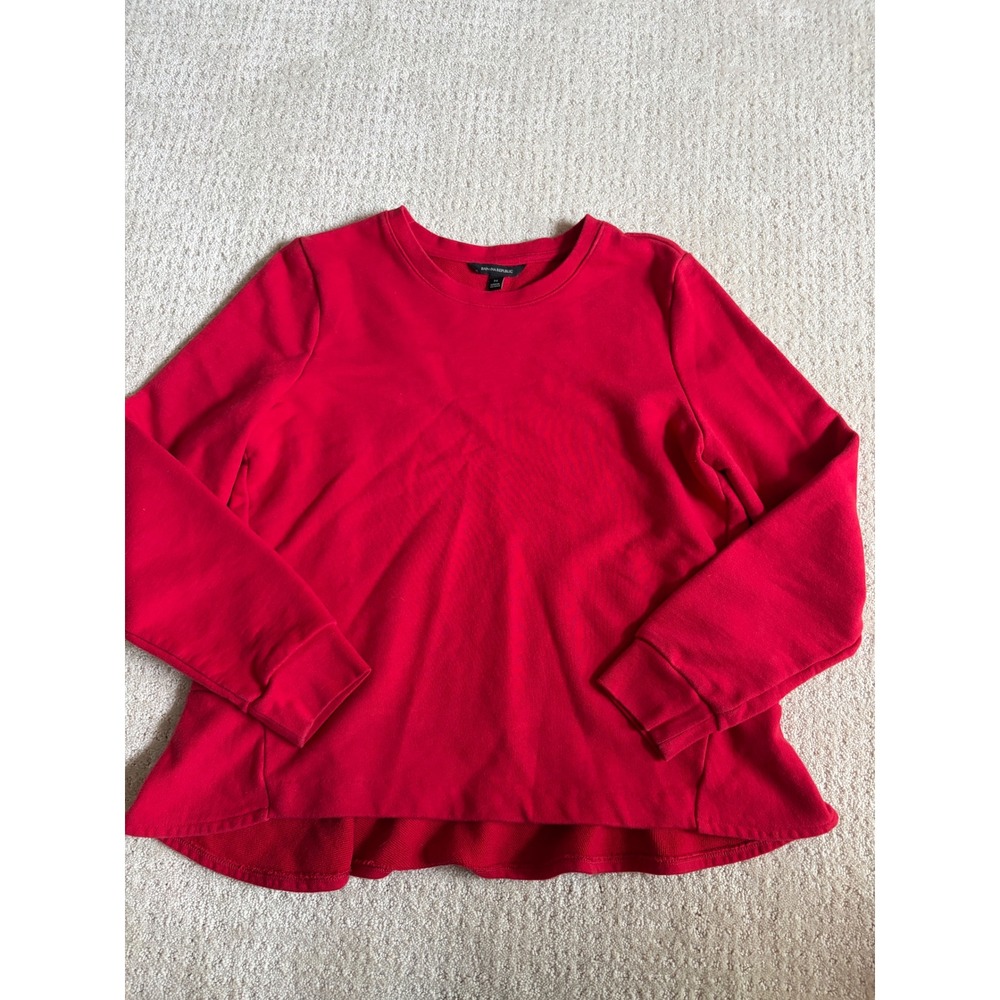 Banana Republic Womens Red Peplum Sweatshirt Crew Neck Long Sleeve Cotton Size M